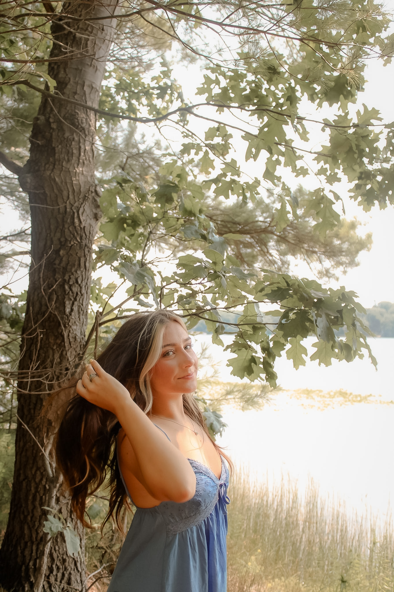 Childhood moment photographed outdoors near the lake