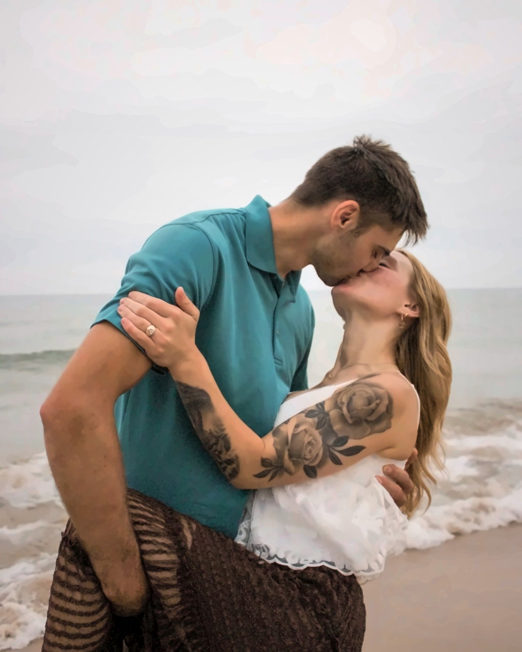 Couple sharing a quiet moment at the shoreline